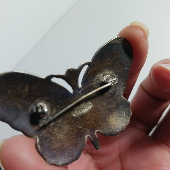 SIAM 925 Sterling Silver Vintage  Enamel Hindu Goddess Butterfly Pin Brooch - Picture 6 of 9